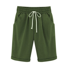 Pantaloni scurți pentru femei, din jerseu, cu buzunare, pantaloni scurți sport pentru mers, verde militar, 4XL