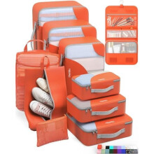 Set di 10 cubi organizer resistenti per valigie – Cuciture antistrappo rinforzate, compatibili con tutti i bagagli, colore arancione.