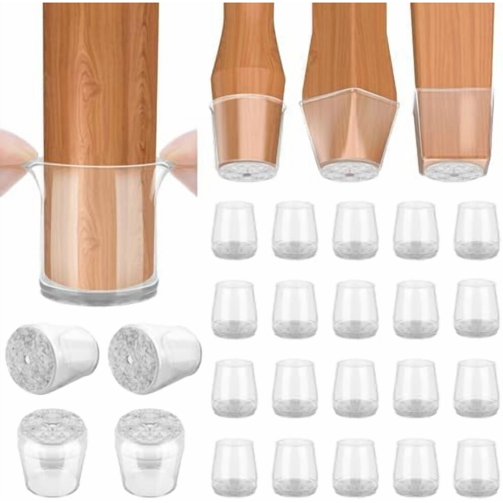 24 Pack Silicone Chair Leg Floor Protectors, Stool Leg Protectors Cap, Non-Slip Chair Leg Caps For Hardwood Floors (Clear & Small, 24 Pack) 9180479134831