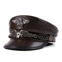 Cappello dell'esercito tedesco in pelle naturale con visiera piatta, cappello da capitano da uomo in pelle bovina, cappello da marinaio, caldo