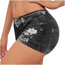 Shorts jeans de cintura alta e leggings de ioga estampadas para mulheres - Calças esportivas para academia, corrida e fitness.