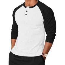 Herre-T-shirts med grafisk vintage-print, lange ærmer, rund hals, grafiske t-shirts med knapper foran