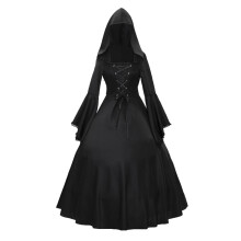 Halloween-Kostüm für Damen: Einfarbiger, langärmeliger Rock mit hohem Bund und elastischem Bund, passend zu einem Hut, ideal für Kostümpartys