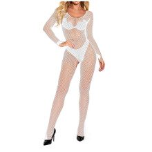 Women's Sexy Mesh Sheer Stockings Strapless Open-Crotch Jumpsuit Pajamas Free Size Nylon-Spandex Sleepwear