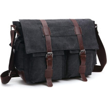 Pánska retro plátená crossbody taška, kožená plátená taška na notebook, taška cez rameno