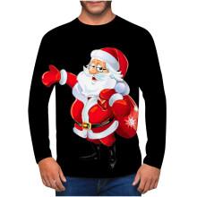 Pull de Noël pour homme, col rond, imprimé 3D réaliste, noir