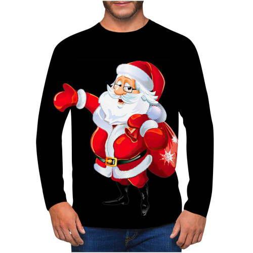 Pull de Noël pour homme, col rond, imprimé 3D réaliste, noir