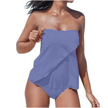Elabch Conjunto de biquíni plus size de duas peças, top tomara que caia com modelagem halter e controle abdominal, azul claro, tamanho 3XL –