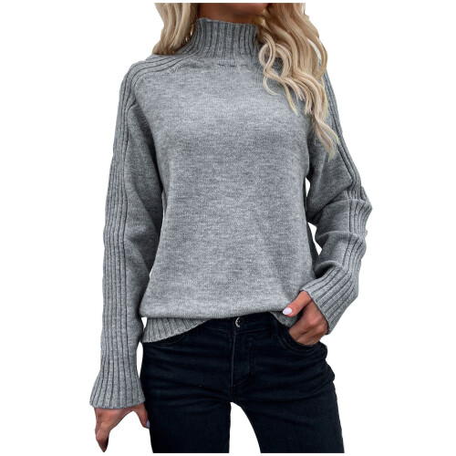Damen Langarm Rollkragenpullover, kuscheliger Strickpullover, lässiger, lockerer Pullover