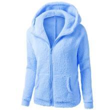 Vestes légères pour femmes, pull à capuche décontracté, manteau d'hiver chaud en laine avec fermeture éclair, manteau en coton, bleu S