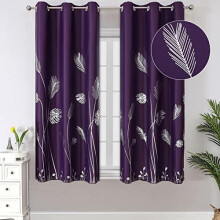 Purple Blackout Curtains 52x84 in, Gold Wheat & Palm Leaf