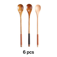 6 cucharas de sopa de madera, cucharas de té, marrón7