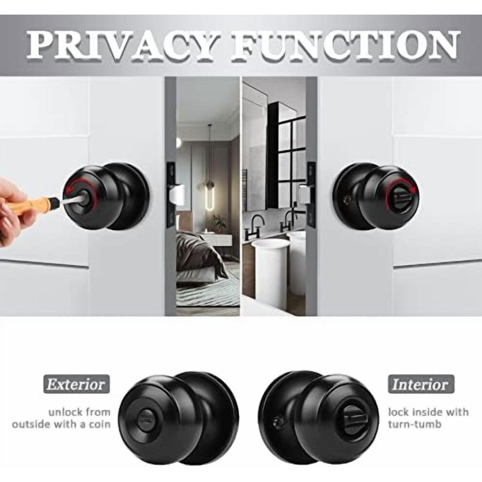 1 Pack Black Privacy Door Knob Keyless Doorknobs Interior/Exterior Lockset, Privacy Knobs For Bedroom/Bathroom, Black Modern Design Door Hardware 9353595362338