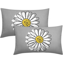 Conjunto de 2 capas de almofada com estampa de margaridas em amarelo e branco, 30x50cm (12x20 polegadas).