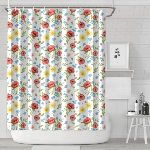 Cortina de chuveiro com estampa floral, 84x72 polegadas, com 12 ganchos.