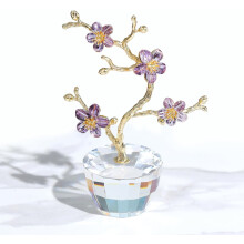 Lilla plommeblomst krystallfigur med gullstilk, 1 stk.