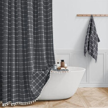 Sprchový závěs s lněným potiskem ve stylu boho farmářského domu 72x96 palců s třásněmi