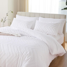 Juego de edredón blanco estilo bohemio tamaño king (3 piezas): 1 edredón + 2 fundas de almohada, ropa de cama ligera con capitoné estilo rústico.