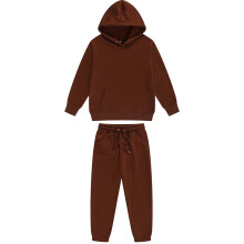 Kids Casual Tracksuit Set: Hoodie + Jogging Pants, 2-Piece Sweatsuit for Girls & Boys – Coffee Color, Compatible with Kids Sportswear