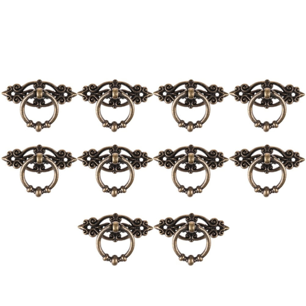 10Pcs Vintage Handles Cabinet Drawer Cupboard Door Handle Furniture Knobs Antique Pull Handles Ring With Screws-Bronze 9557311329852