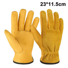 Heavy Duty for Women Medium Yellow Leather Gardening Gloves with Thorn Proof, by Hclzlg