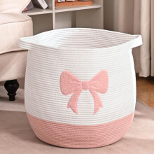 Cesto de roupa suja grande em algodão rosa, redondo, 55L