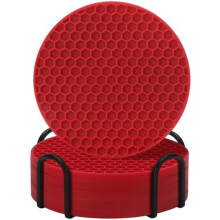 Set van 6 wijnrode siliconen onderzetters met houder, antislip en antiaanbaklaag, geschikt voor alle soorten kopjes, decoratie voor woonkamer en