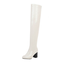 Botas altas de mujer para otoño e invierno, elásticas, de charol sintético, finas y gruesas, con tacón alto, color caramelo, por encima de la