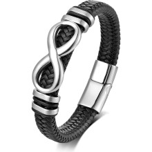 Herren-Lederarmband mit Unendlichkeitssymbol, Edelstahl, Zahl 8, Armband, Manschettenarmband, Geschenk für Männer, 8,3/9,1 Zoll