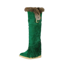 Botas de nieve para mujer, botas largas sin cordones, forradas de terciopelo, cálidas, de color liso, con borlas, planas, hasta la rodilla, talla 41