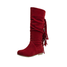 Botas vaqueras para mujer con flecos, punta redonda, cálidas, para otoño e invierno, tacón alto y bajo, estilo retro. Talla US: 8.5 (41).