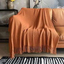 Knitted Throw Blanket with Tassels Bubble Textured Lightweight Throws for Couch Cover Home Decor (Orange, 60x80)