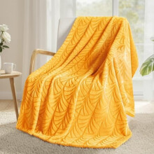 Flannel Fleece Throw Blanket 50x60", Soft Velvet Sofa Blanket with Vintage Pattern, Warm & Lightweight, Lemon Yellow