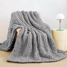 Chunky Knit Blanket Throw, 100% Hand Knit Chenille Throw Blanket for Sofa & Home Decor, Soft and Cozy Knitted Throw Blankets (Dark Gray,51"x63")