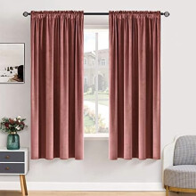 Dusty Rose Pink Velvet Thermal Blackout Curtains, 63" Long, Rod Pocket, Set of 2, Compatible with Standard Rods
