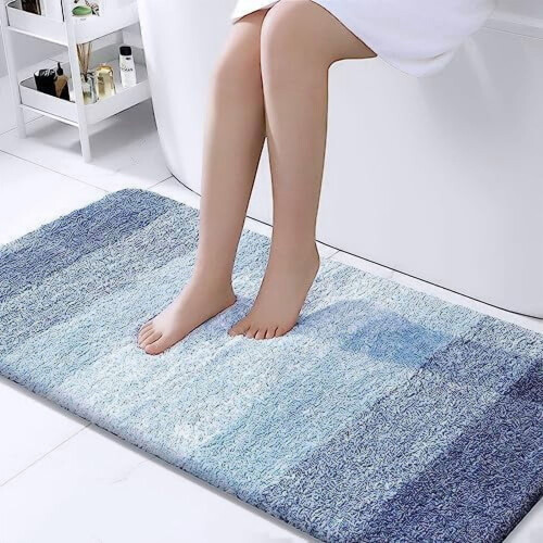 Tapete de corredor para banheiro em microfibra azul, 112 x 61 cm (44 x 24 polegadas)