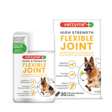 Vetzyme High Strength Flexible Joint Supplements for Senior Dogs (30 Tablets) - Hip and Joint Care with Chondroitin and Glucosamine, Tasty Chicken Fl