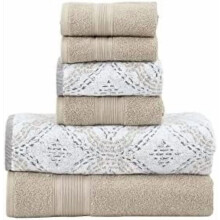 Ensemble de 6 serviettes réversibles Capri en jacquard teint en fil – Bain, mains, gants de toilette – Super absorbantes, séchage rapide, 100 %