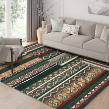Vintage Geometric Patchwork Green Rug 6x9 Machine Washable Area Rug Non-Slip Low-Pile Indoor Tribal Accent Carpet Indoor Foldable Floor Cover