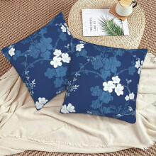 Marineblaue Kissenbezüge mit Blumenmuster, 40 x 40 cm, 2er-Set