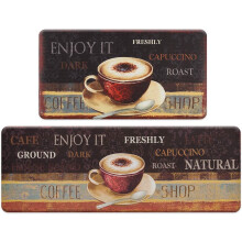 Coffee Pattern Kitchen Mat Set – 2 Piece Anti-Fatigue