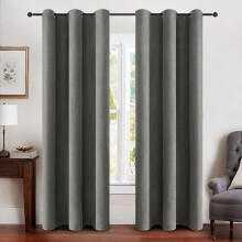 Linen Blackout Curtains and Drapes 100% Room Darken Thermal Insulated Grommet Window Panels with Coating 2 PCs W 42 x L 90 inches Dark Grey