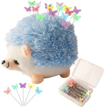 Hedgehog Shape Pin Cushion with 100 Colored Butterfly Pins – Cute Sewing Kit for Quilting & DIY Crafts