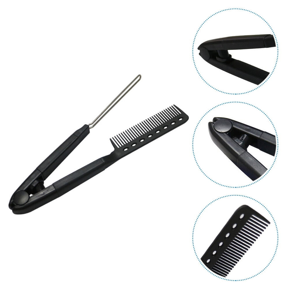 Black Hair Straightening Comb V-Shaped Compact