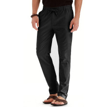 Calça comprida masculina Aoujea, tamanho grande, corte reto, cintura elástica, em algodão, cor sólida, versátil e leve.