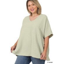 Γυναικεία & Plus Μπλούζα με V λαιμόκοψη και υφαντή Airflow Dolman με κοντό μανίκι και τσέπη