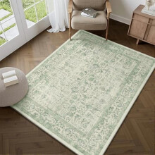 Dywan Sage Green 4x5, zmywalny – styl vintage, postarzany, antypoślizgowy, z krótkim włosiem, w stylu rustykalnym do przedpokoju, kuchni,