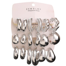Set di orecchini a cerchio DESIGNICE, 9 paia di cerchi ipoallergenici in argento per donna – Esagerati e alla moda, adatti anche alle orecchie