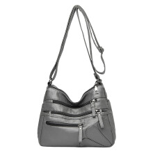 Dámska crossbody kabelka, mäkká, s viacerými priehradkami na zips, kožená taška cez rameno, dámska pracovná nákupná cestovná taška, sivá