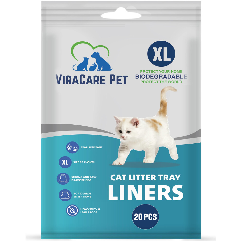 Viracare 80 X Cat Litter Tray Liners Extra Large | With Drawstrings | Biodegradable | Scratch Resistant And Leak Proof | For X-Large Litter Trays | C
